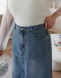 Distressed Fringe Jeans Denim Long Skirt