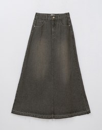 Vintage Distressed Frayed Jeans Denim Maxi Skirt