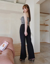 Regular Length High Waist Flared Trousers