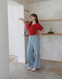 Heart Shape Pocket Jeans Denim Flared Trousers