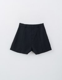 Textured Single Button Twill Shorts