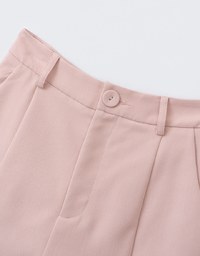 Textured Single Button Twill Shorts