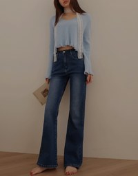 Flare Jeans Denim Trousers with Bowknot Embroidered