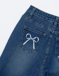 Flare Jeans Denim Trousers with Bowknot Embroidered