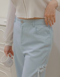 Classic Distressed High Waisted Wide Pants Culottes