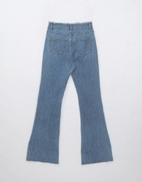 Distressed Frayed Hem Flare Jeans Denim Pants