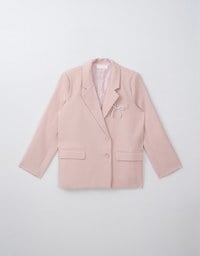 Pearl Bow Embellished Blazer Jacket (With Shoulder Pads)