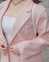 Pearl Bow Embellished Blazer Jacket (With Shoulder Pads)