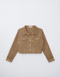 Faux Suede Button Down Collar Jacket