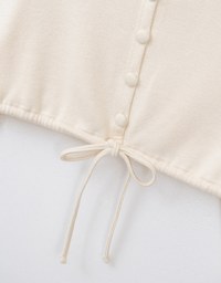 Sailor Collar Neck Drawstring Button Up Top