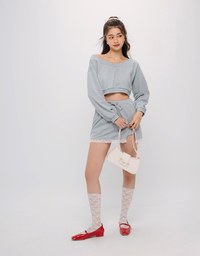 Classic Long Sleeve Cotton Sweatshirt With Lace Hem Skorts Set Wear