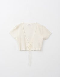 Ribbed Tie Front Cropped Knit Top