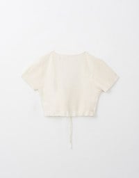 Ribbed Tie Front Cropped Knit Top