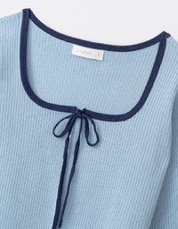 Contrast Color Knit Ribbed Tie Front Top