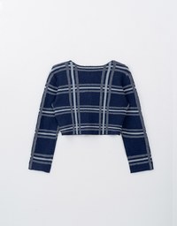 Long Sleeve Retro Plaid Button Front Knit Cardigan