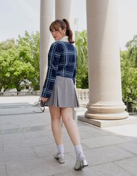 Long Sleeve Retro Plaid Button Front Knit Cardigan