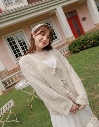 2 Way Long Sleeve Knit Cardigan with Bow Design