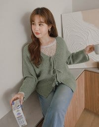 2 Way Long Sleeve Knit Cardigan with Bow Design