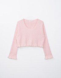 Ruffle Trim Rib Knit Top