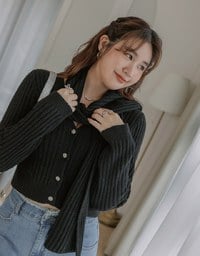 Ribbed Knit Button Front Cropped Top (With Scarf)