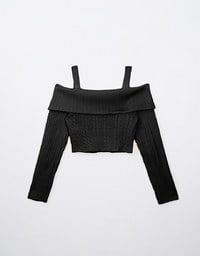 Cut Out Shoulder Cable Knit Top