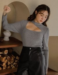 Basic Long Sleeve Front Hollow Out Knit Top