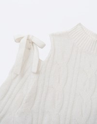 Turtleneck Cold Shoulder Knot Detail Cable Knit Sweater