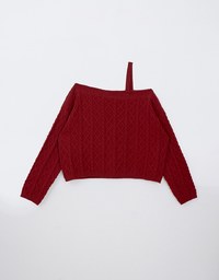 Asymmetric One Shoulder Loose Cable Knitted Sweater