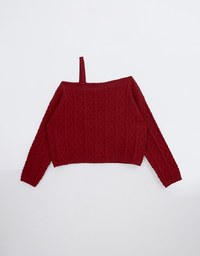 Asymmetric One Shoulder Loose Cable Knitted Sweater