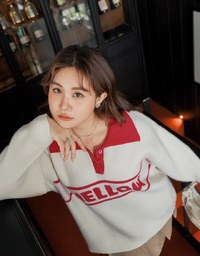 Mellow Letter Embroidered Knit Polo Top