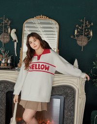 Mellow Letter Embroidered Knit Polo Top