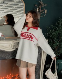 Mellow Letter Embroidered Knit Polo Top