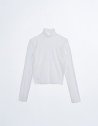 Turtleneck Sheer Ruffle Trim Top