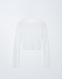 Sheer Knit Cropped Long Sleeve Top