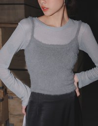 Sheer Knit Cropped Long Sleeve Top