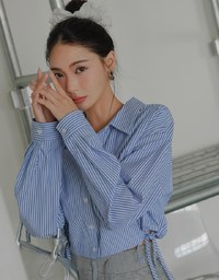 Striped Button Up Shirt Blouse