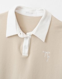 Long Sleeve Polo Top with Bow Embroidered