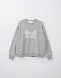 Lace Bow Embroidered Cotton Sweatshirt