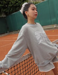 Lace Bow Embroidered Cotton Sweatshirt