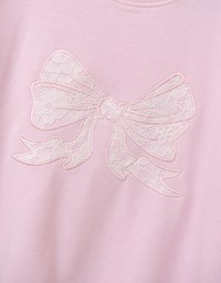 Lace Bow Embroidered Cotton Sweatshirt