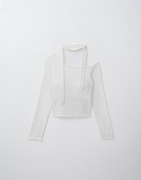 Solid Color Asymmetric Shoulder Top (With Removable Paddings and Scarf)