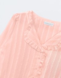 Collared Sheer Striped Ruffle Blouse