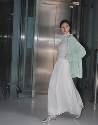 Layered Side Slit Satin Long Skirt