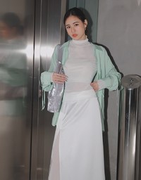 Layered Side Slit Satin Long Skirt