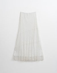 Elegant Sheer Asymmetrical Lace Maxi Skirt