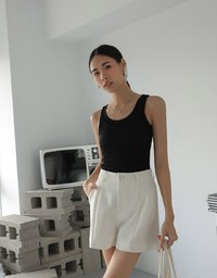 Textured Single Button Twill Shorts