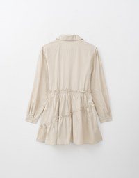 Asymmetric Ruffle Décor Layered Mini Blouse Dress ( Adjusttable Waistline With Draw Strings)