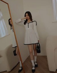 Contrast Color Mini Dress with Sailor Collar