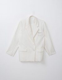 Pearl Bow Embellished Blazer Jacket (With Shoulder Pads)