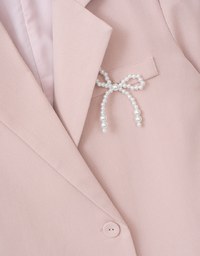 Pearl Bow Embellished Blazer Jacket (With Shoulder Pads)